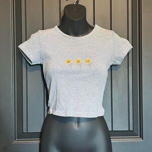 Brandy Melville Striped Crop Top with Yellow Detail